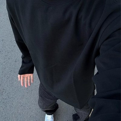 黑色重磅正肩纯棉长袖T恤男士2025新款爆款早秋内搭打底衫上衣服