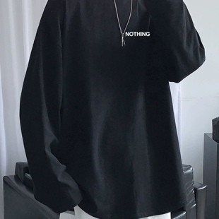 黑色纯棉长袖T恤2026新款爆款ins超火穿搭男士秋冬内搭打底衫上衣