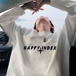 白色正肩纯棉长袖t恤男士2026新款内搭打底衫ins超火穿搭早秋上衣