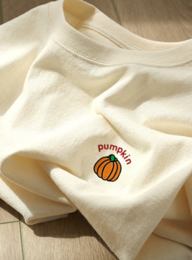 奶黄色纯棉短袖t恤男潮牌夏季小众设计感潮流ins宽松简约休闲上衣