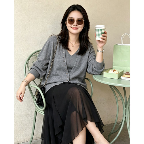 自意ZIYI大码女装胖mm秋季针织衫女款2026新款背心200斤开衫外套
