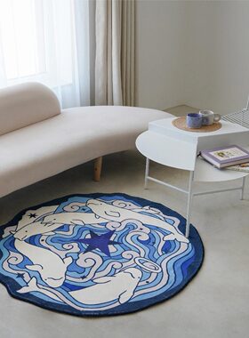 daparo yeung双子鲸鱼家居客厅地毯撸猫感家用房间卧室床边毯圆形