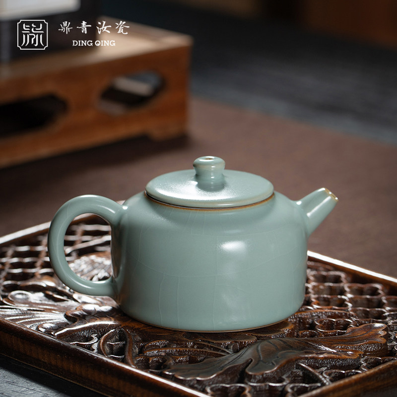问鼎汝窑井栏茶壶复古手工汝瓷原矿釉景德镇青瓷单壶功夫茶具送礼