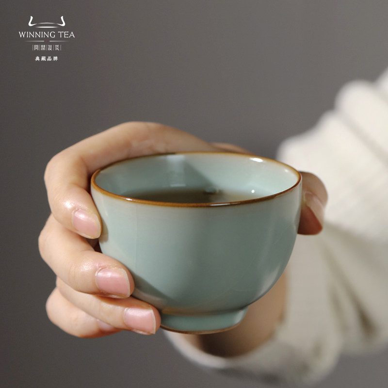 问鼎复刻款韶秀杯手工汝窑茶杯主人杯单杯陶瓷品茗杯高档送礼茶具
