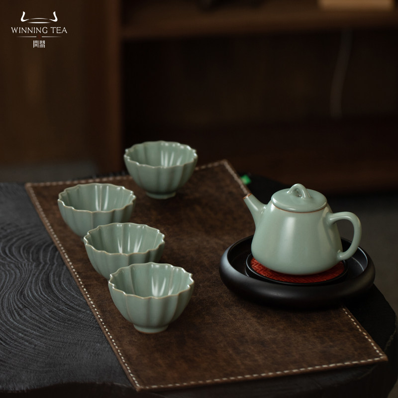 景德镇家用鼎青汝瓷青芳雅酌套组送礼功夫茶具品茗茶壶主人杯开片