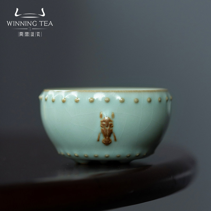 问鼎格物汝瓷主人杯天青马首战鼓杯开片可养单杯功夫茶具喝茶专用