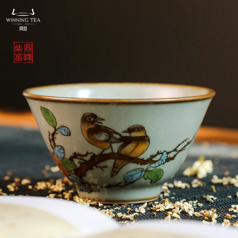 问鼎柴窑高温彩高温柴窑/淳和杯（双鸟）  直播专享