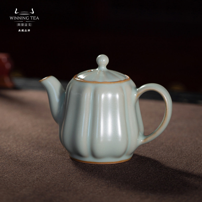 问鼎汝窑小棱线壶茶壶套组开片主人杯套装功夫茶具景德镇青瓷送礼