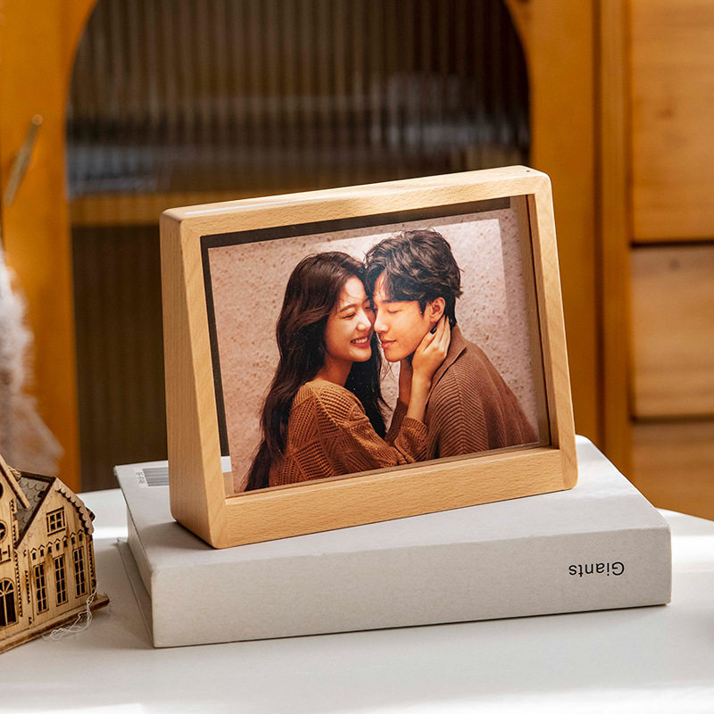 相框摆台洗照片diy做成相册框架加打印6寸亚克力展示空框实木摆件