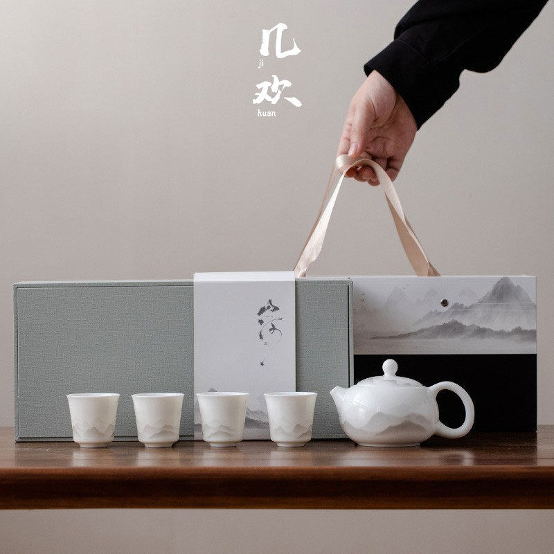 高档德化羊脂玉白瓷功夫茶具套装家用陶瓷客厅泡茶盖碗茶杯礼盒装