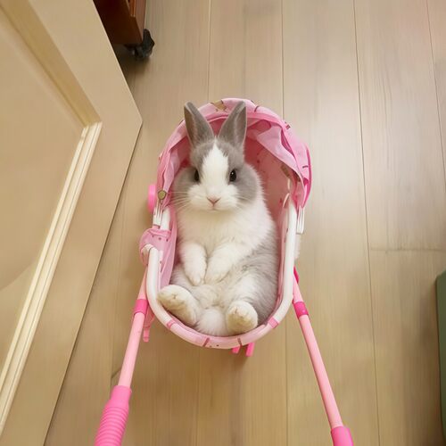 爱坐小推车！兔子推车玩具轻便宠物推车户外溜猫神器自带遮阳棚车