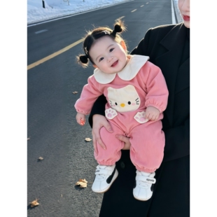 女宝宝连体罩衣秋冬外穿洋气婴儿爬爬服罩衣防脏哈衣一体式爬行衣