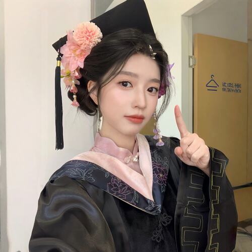 簪花学士帽仿真花朵发夹边夹侧边头饰diy学生毕业硕士帽礼帽装饰