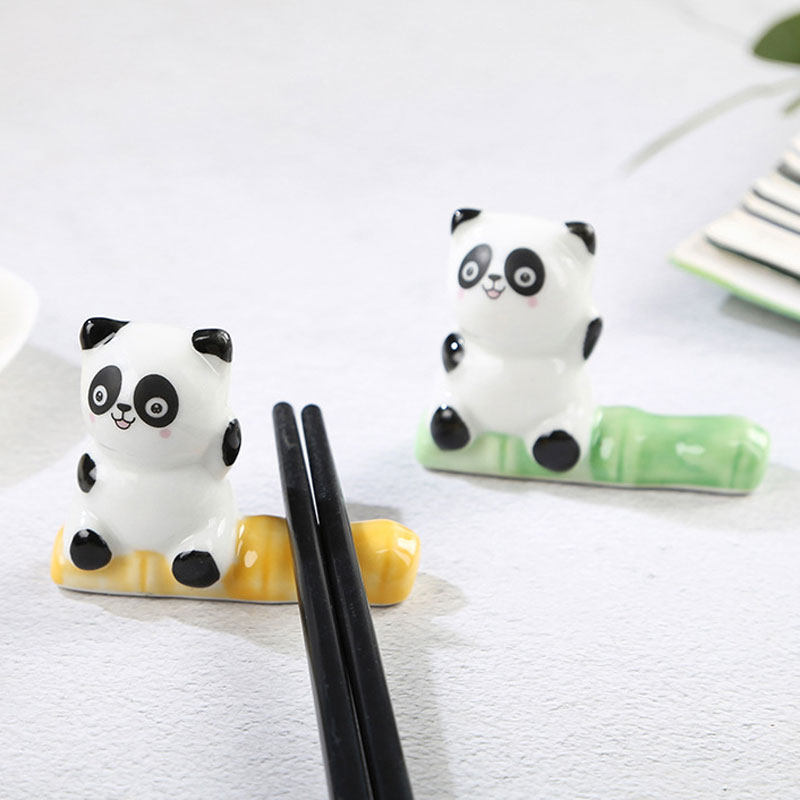 可爱熊猫造型筷子架陶瓷卡通立体竹子家用筷托筷枕筷置创意摆件