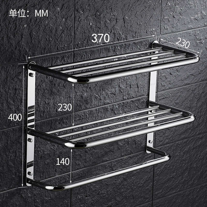 毛巾架浴室卫生间 304不锈钢置物架免打孔双层浴巾架酒店壁挂式