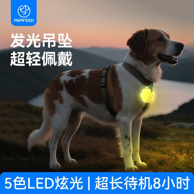 PAPIFEED狗狗发光吊坠项圈夜间遛狗防丢神器宠物LED灯骑行夜行灯
