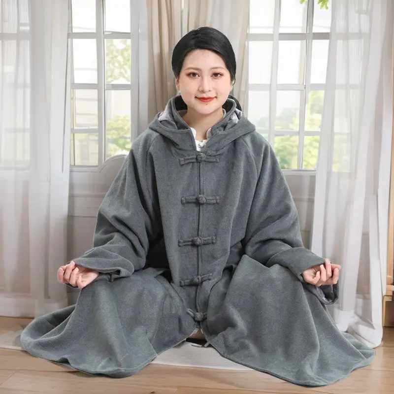 加厚保暖绒男女带袖款禅修大披风