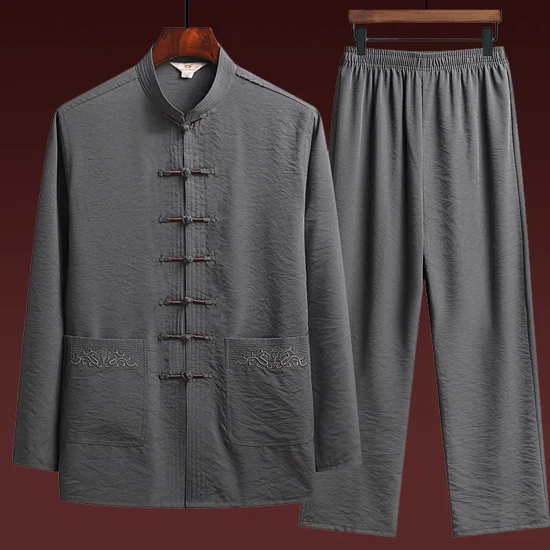 唐装男长袖套装老人爷爷秋装爸爸夏装中老年男装中居士服汉服现货