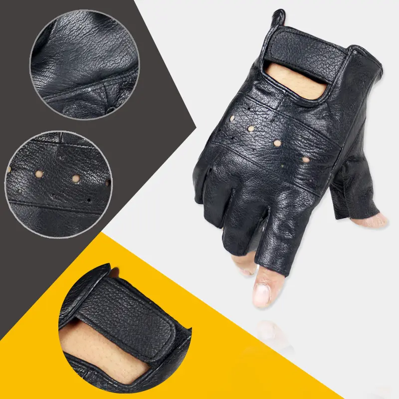 真皮半指手套男士户外运动防滑机车露指半截摩托车骑行战术手套