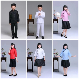 儿童民国学生装合唱服五四青年诗歌朗诵演出服中山装表演服运动会