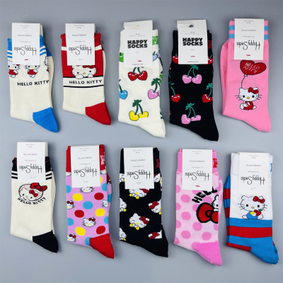 新款happysocks多巴胺彩色中筒袜