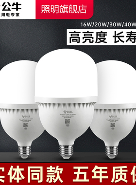 公牛led灯泡e27螺口大功率节能灯超亮家用工厂车间照明球泡20w40w