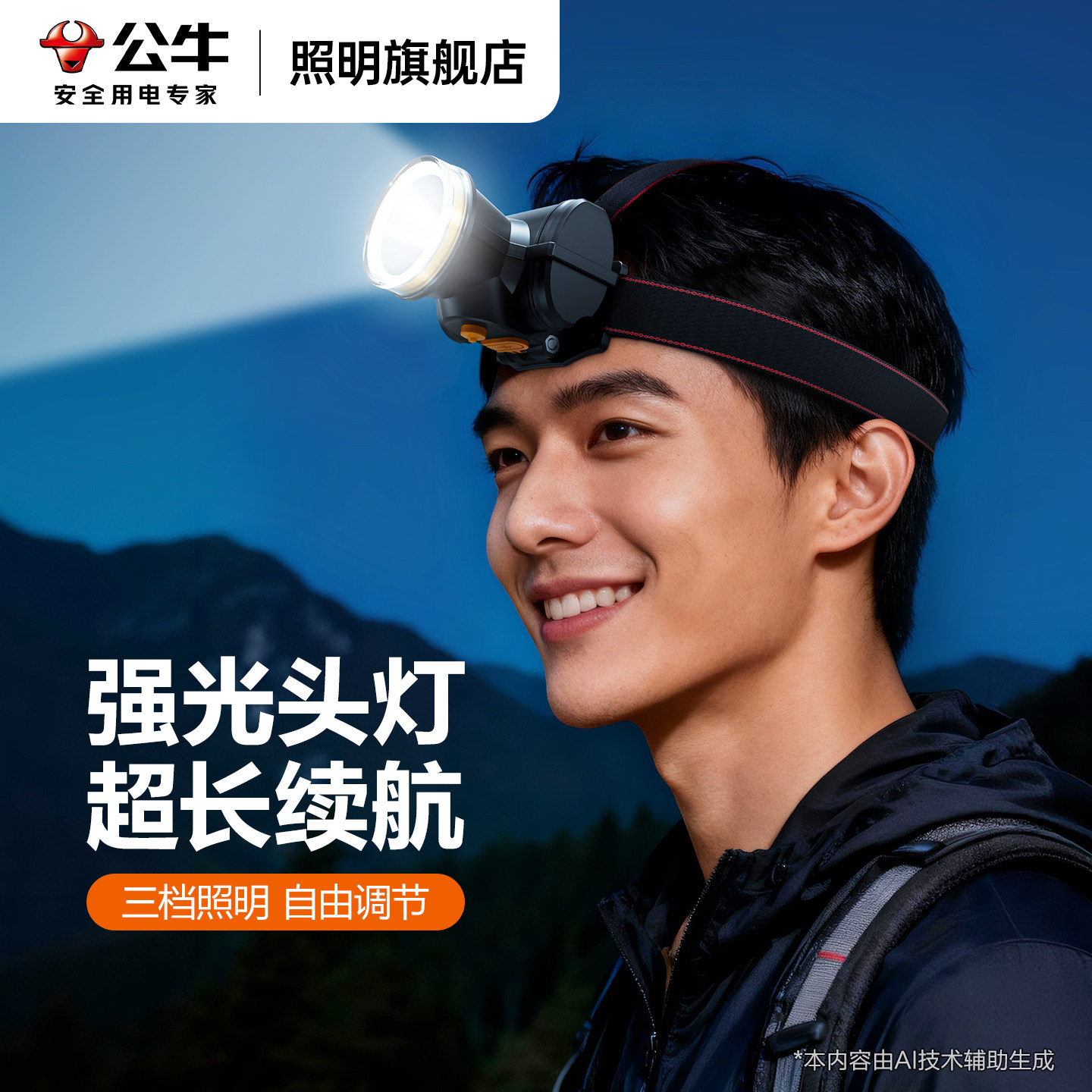 公牛2026新款头灯强光充电超亮钓鱼专用头戴式超长续航野外登山灯