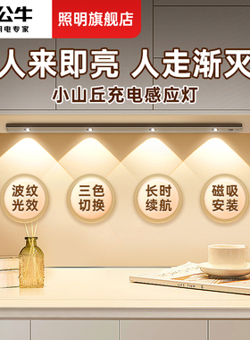 公牛无线自粘感应充电鞋柜橱柜灯长条波纹灯条酒柜免布线衣柜灯带