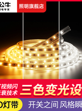 公牛三色变光灯带led灯条家用220v超亮2835客厅吊顶嵌入式线性灯