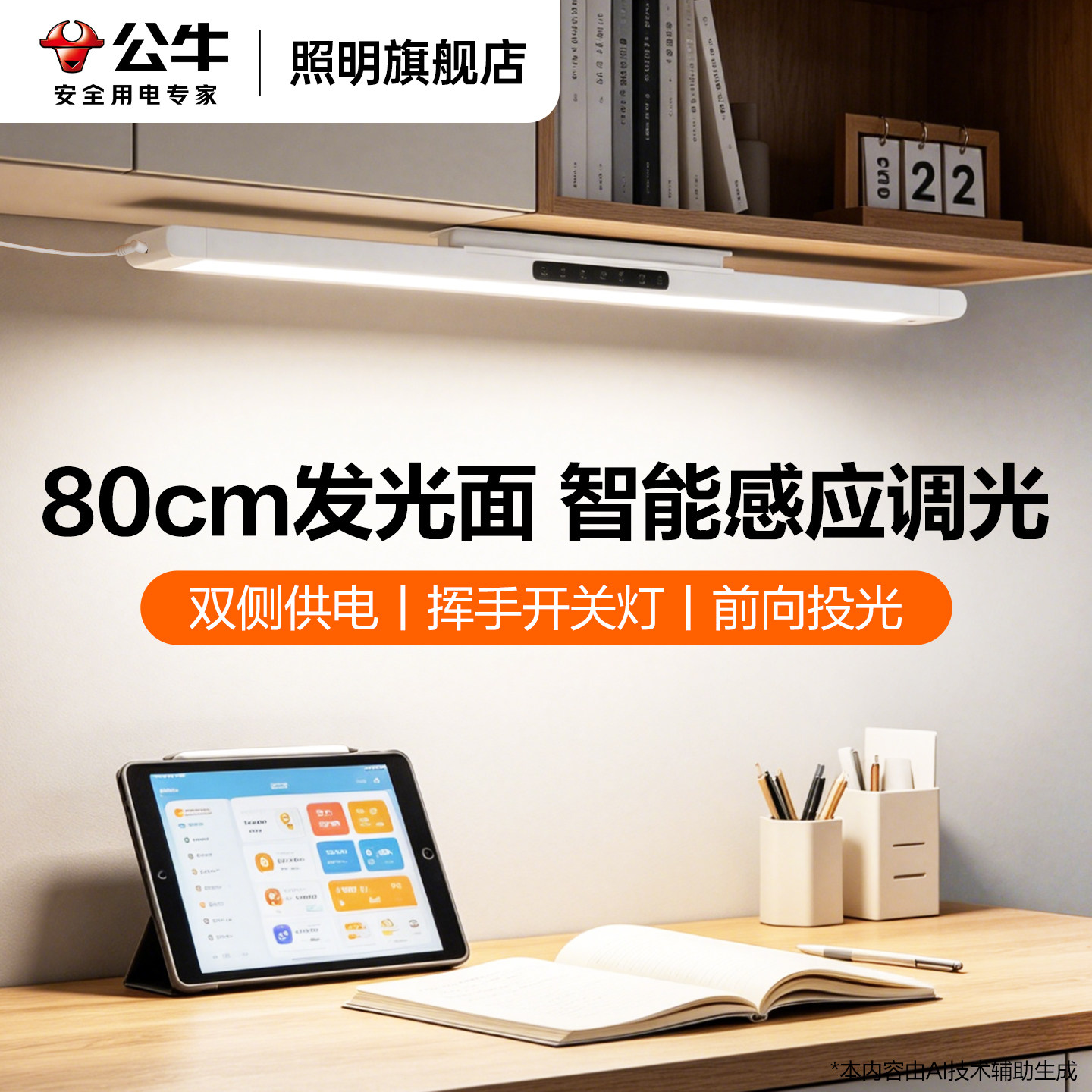 公牛手扫即亮智能感光壁挂台灯