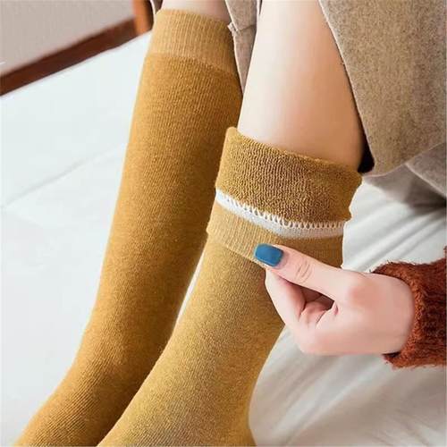 冬天长筒袜子女秋冬季款韩版小腿袜加绒加厚保暖高筒袜ins滑雪袜