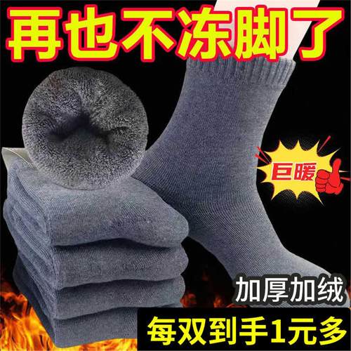 厚袜子男款秋冬季中筒袜加绒加厚保暖毛圈袜男士2025冬天长滑雪袜