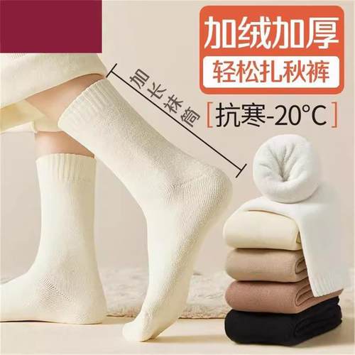 10双秋冬季袜子女士保暖毛圈袜中筒袜防臭加厚加绒长筒袜毛滑雪袜