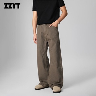 ZZYT美式复古宽松直筒牛仔裤男女百搭潮牌美拉德纯色休闲长裤