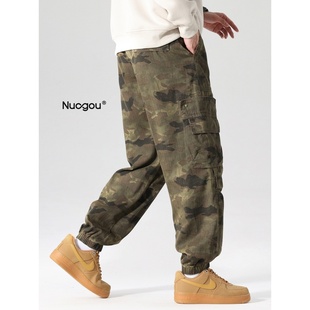 美式迷彩工装裤男款秋季复古纯棉休闲束脚裤春秋宽松多口袋裤子男