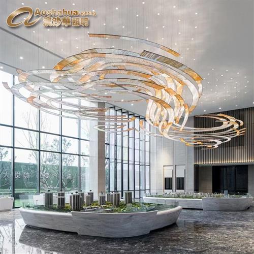 异形琉璃酒店工程灯大厅大堂异形琉璃灯办公楼软装设计吊灯