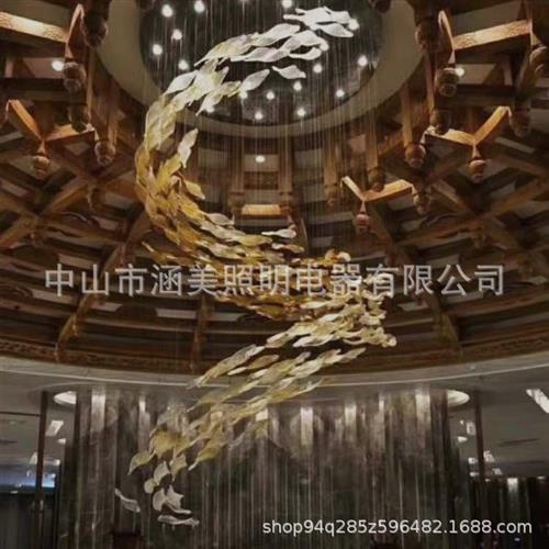 酒店售楼部沙盘区工程吊灯手工艺术玻璃枫叶吊灯非标工程灯具