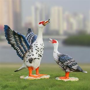 玻璃钢彷真鸭子雕塑户外公园装饰品绿头鸭番鸭白鸭摆件家禽大模型