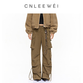 白鹿同款 CNLEEWEI25秋季 新款 时髦百搭宽松咖色廓形口袋工装 裤