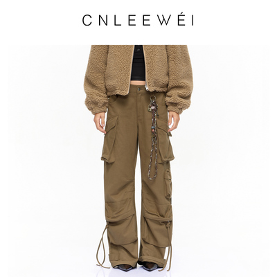 【白鹿同款】CNLEEWEI25秋季新款时髦百搭宽松咖色廓形口袋工装裤