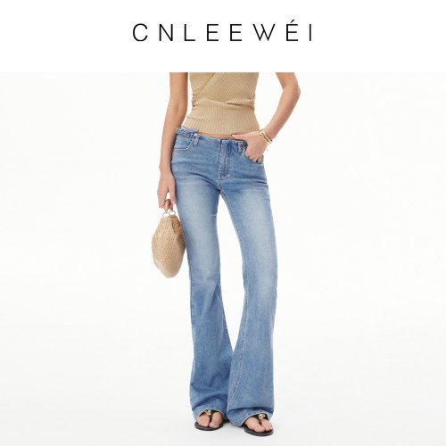 【新降】CNLEEWEI26春季新品显瘦修身弹力洗水喇叭牛仔裤