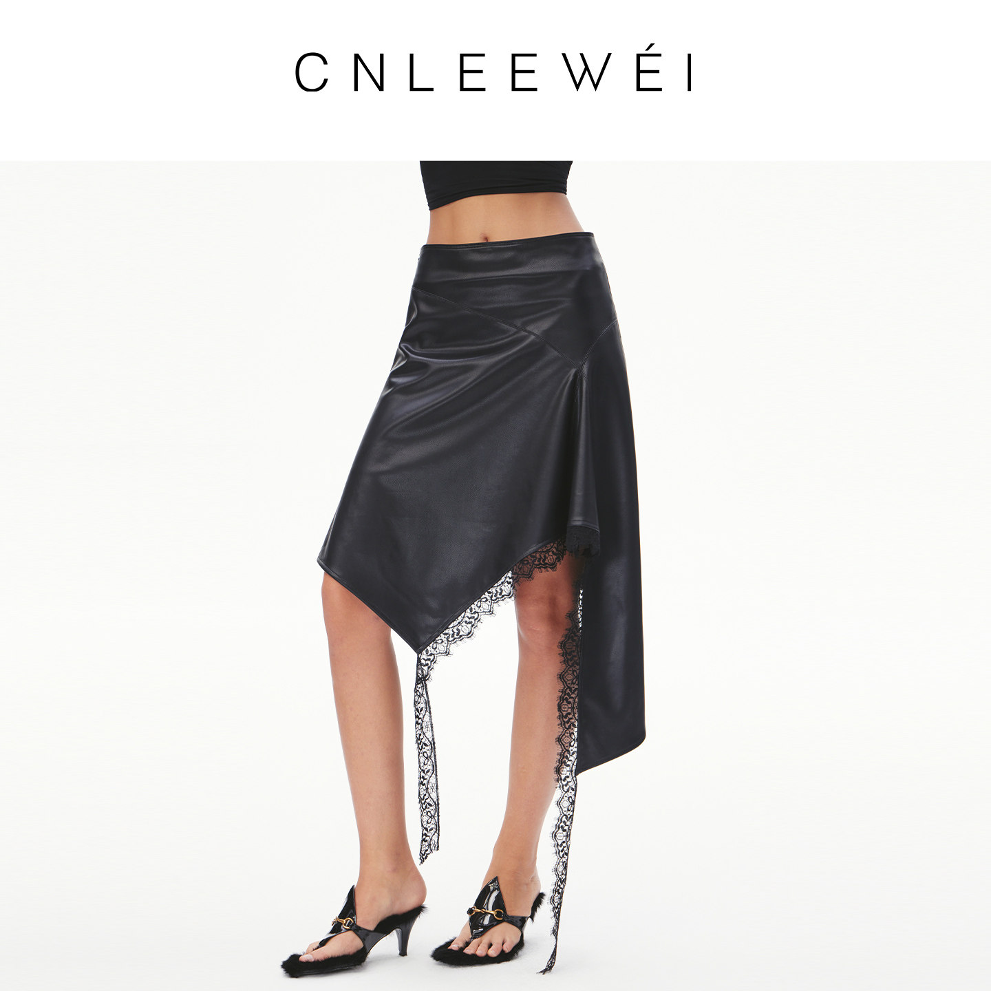 【钟欣潼明星同款】CNLEEWEI26早春光泽感不规则斜裁蕾丝飘带半裙,女装/女士精品,半身裙,淘宝优惠券,粉丝福利购,淘宝优惠卷