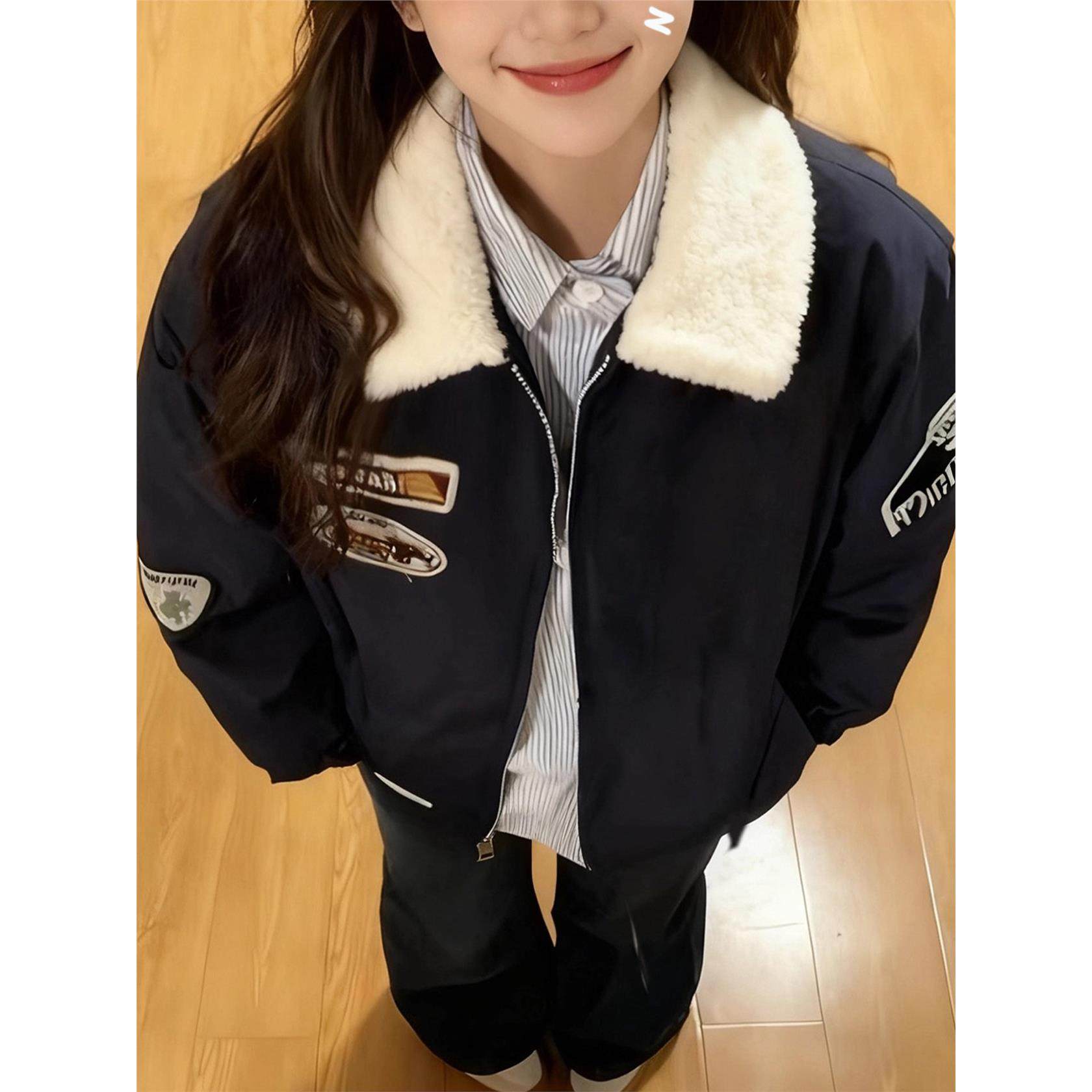 冬季棉服女小个子2025新款棒球服夹棉衣学生超好看羊羔毛棉袄外套