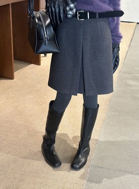 SJG设计感灰色半身裙女2025冬季新款高腰气质显瘦A字中裙子66A81