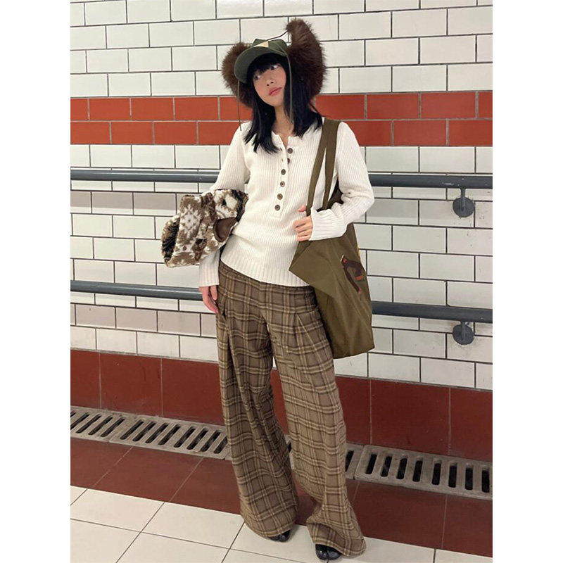 美式复古亨利领毛衣女秋冬深v领内搭打底针织衫修身显瘦长袖上衣