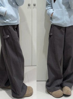 加绒弯刀裤女2025新款阔腿工装裤大码胖mm显瘦灰色裤子梨形报恩裤