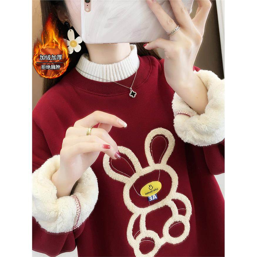 冬季加绒加厚卫衣女款2025新款爆款半高领女装时尚洋气上衣外套厚