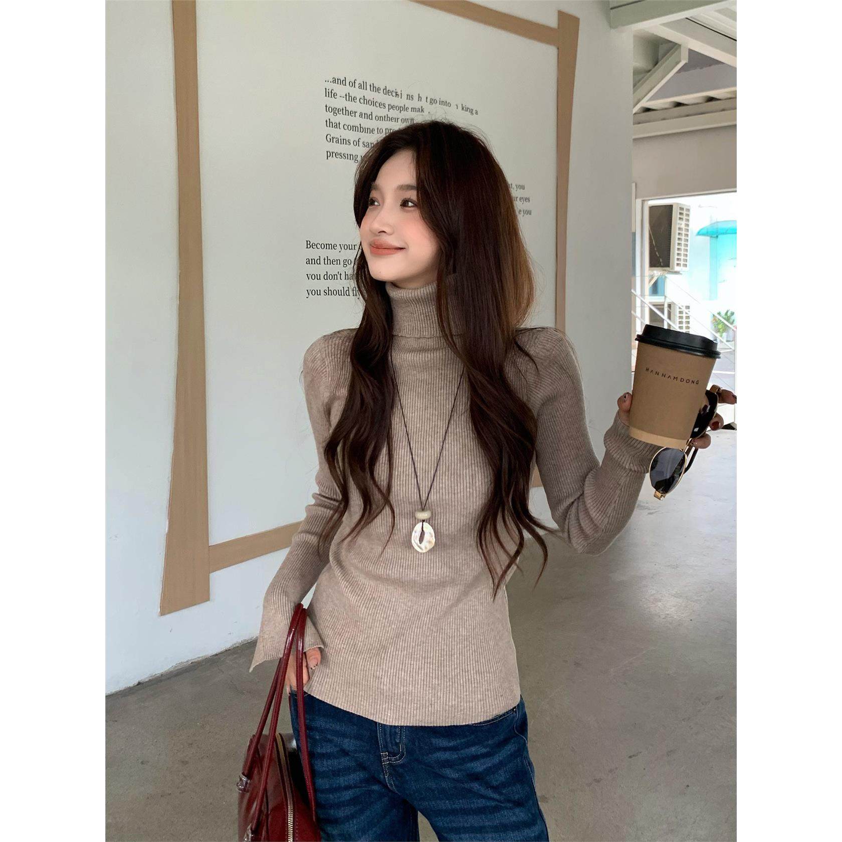 SadSoil 温暖气质高领打底针织衫秋冬内搭高级感修身套头长袖毛衣