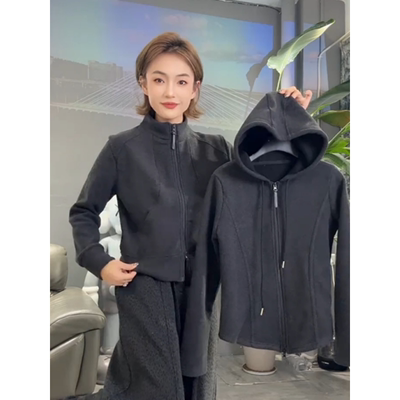 欧货灰色加绒连帽卫衣外