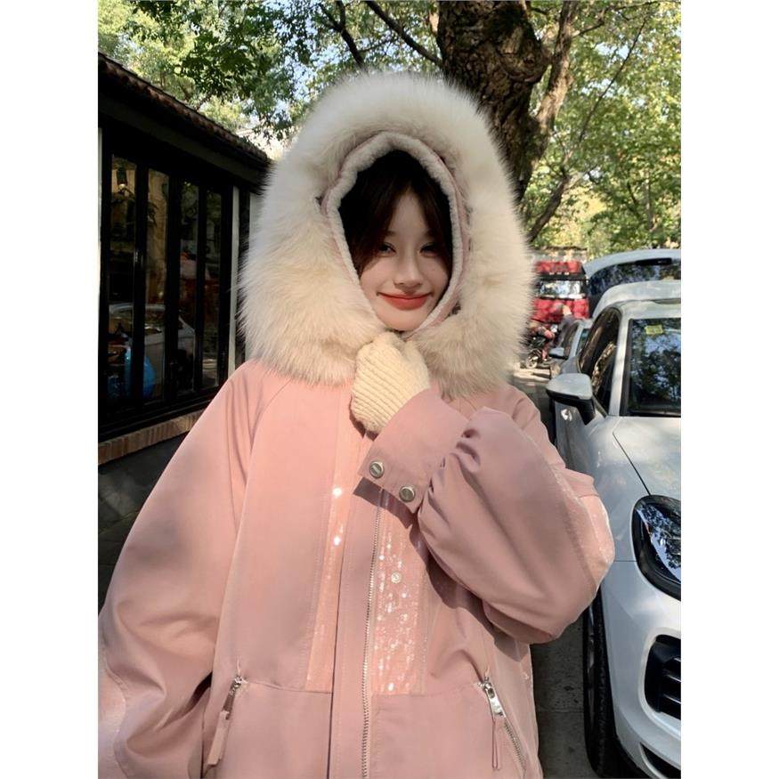 粉色派克棉服女2025冬季新款加绒加厚短款小个子棉衣棉袄工装外套